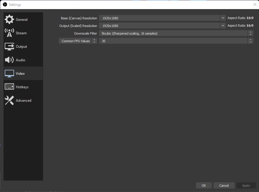 Screenshot of the OBS stream settings window.